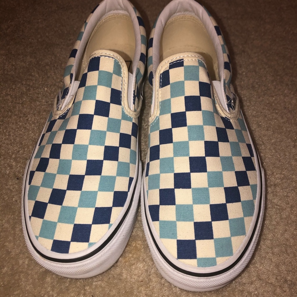 Size 7.5 used blue checkered classic slip-on vans